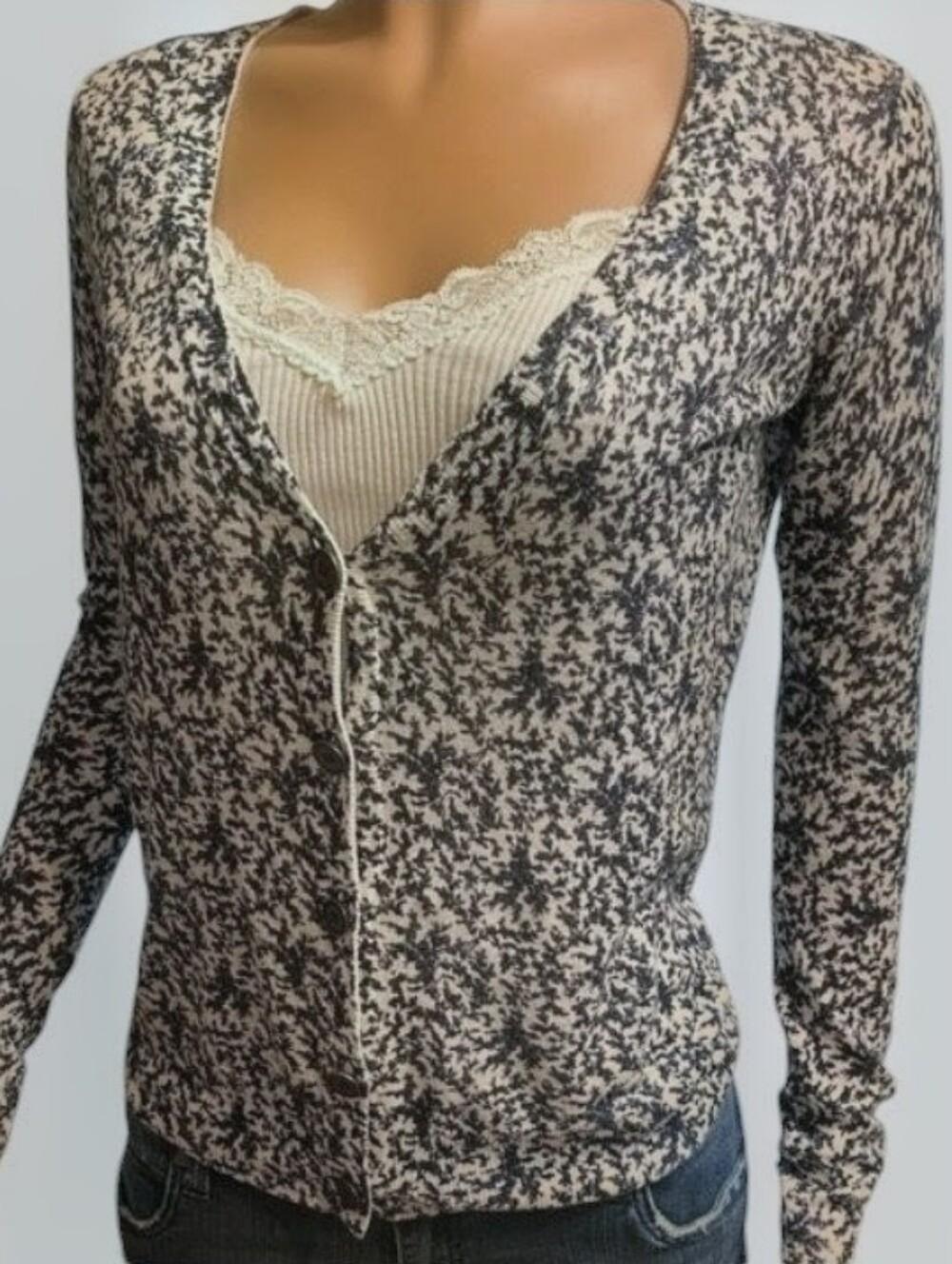 Madewell Cardigan Linen Cotton Blue Bud Floral Lightweight Knit V Neck Buttons S